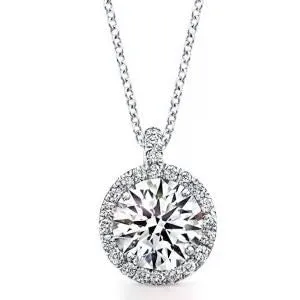 2.14 Carat Round Brilliant Cut White Gold Diamond Halo Pendant