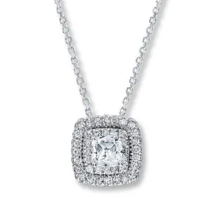 2.80 Carat Princess Cut White Gold Diamond Halo Pendant