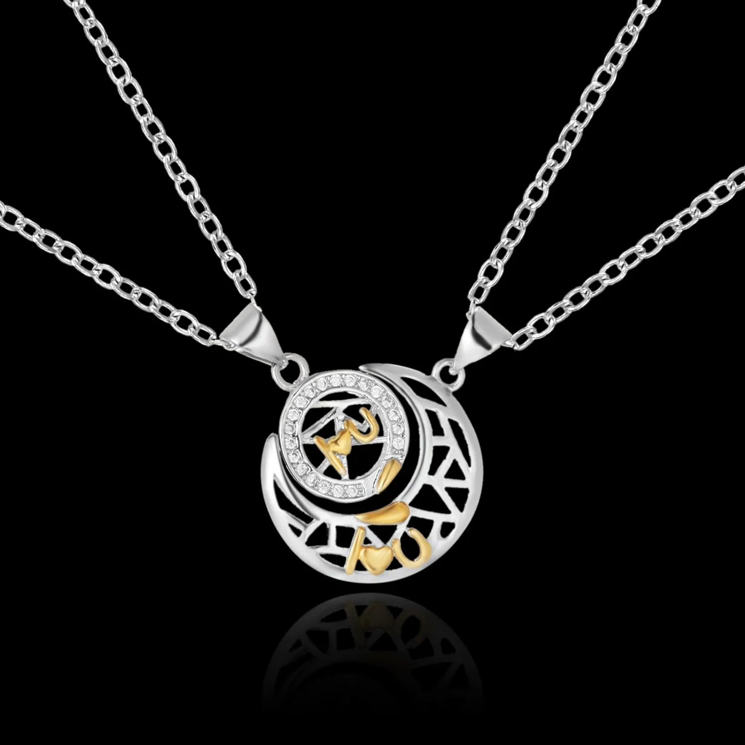 2Pcs Simple Matching Sun Moon Pendant Couple Necklace I Love You Jewelry