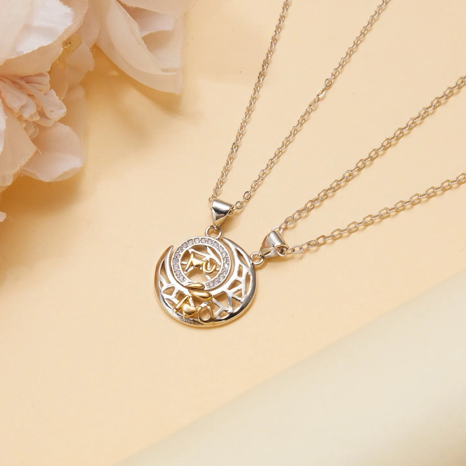 2Pcs Simple Matching Sun Moon Pendant Couple Necklace I Love You Jewelry