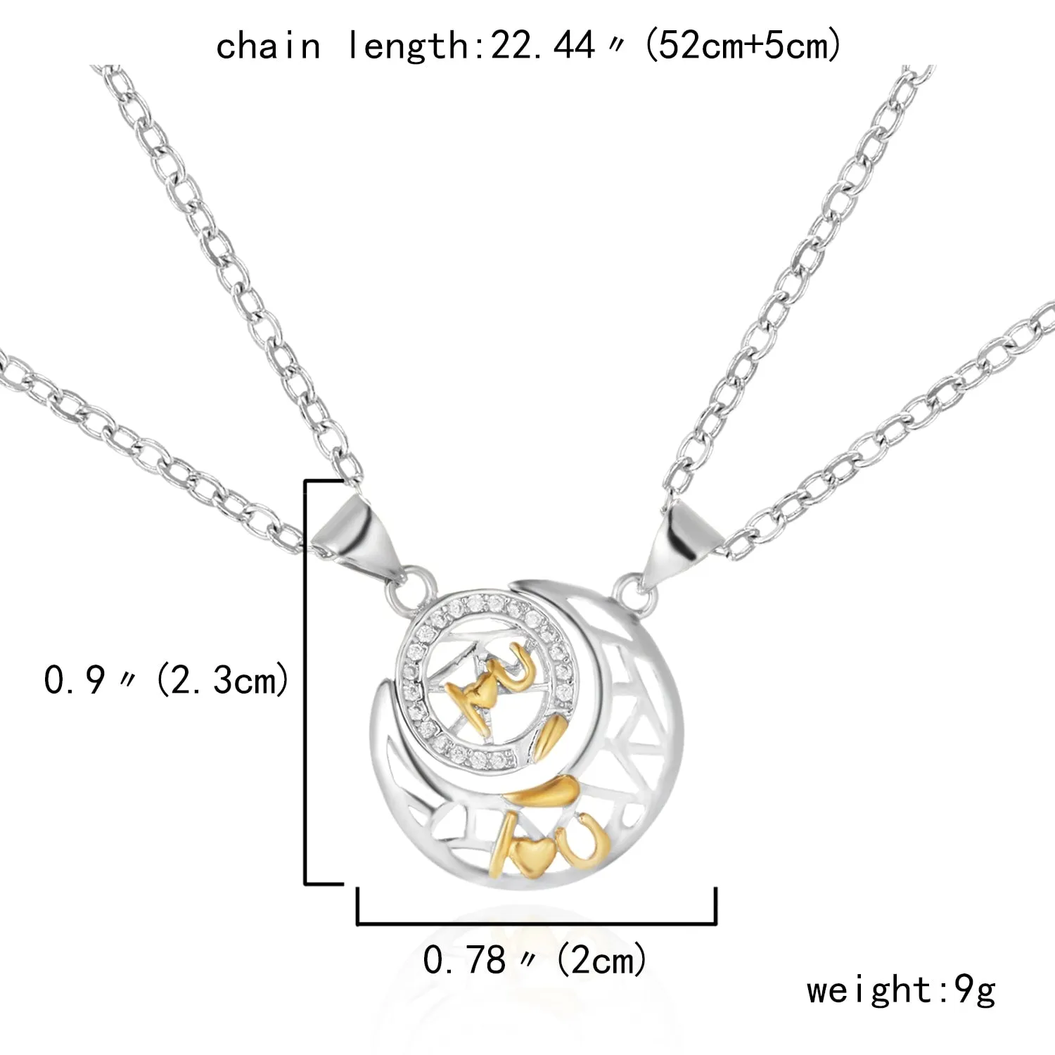 2Pcs Simple Matching Sun Moon Pendant Couple Necklace I Love You Jewelry