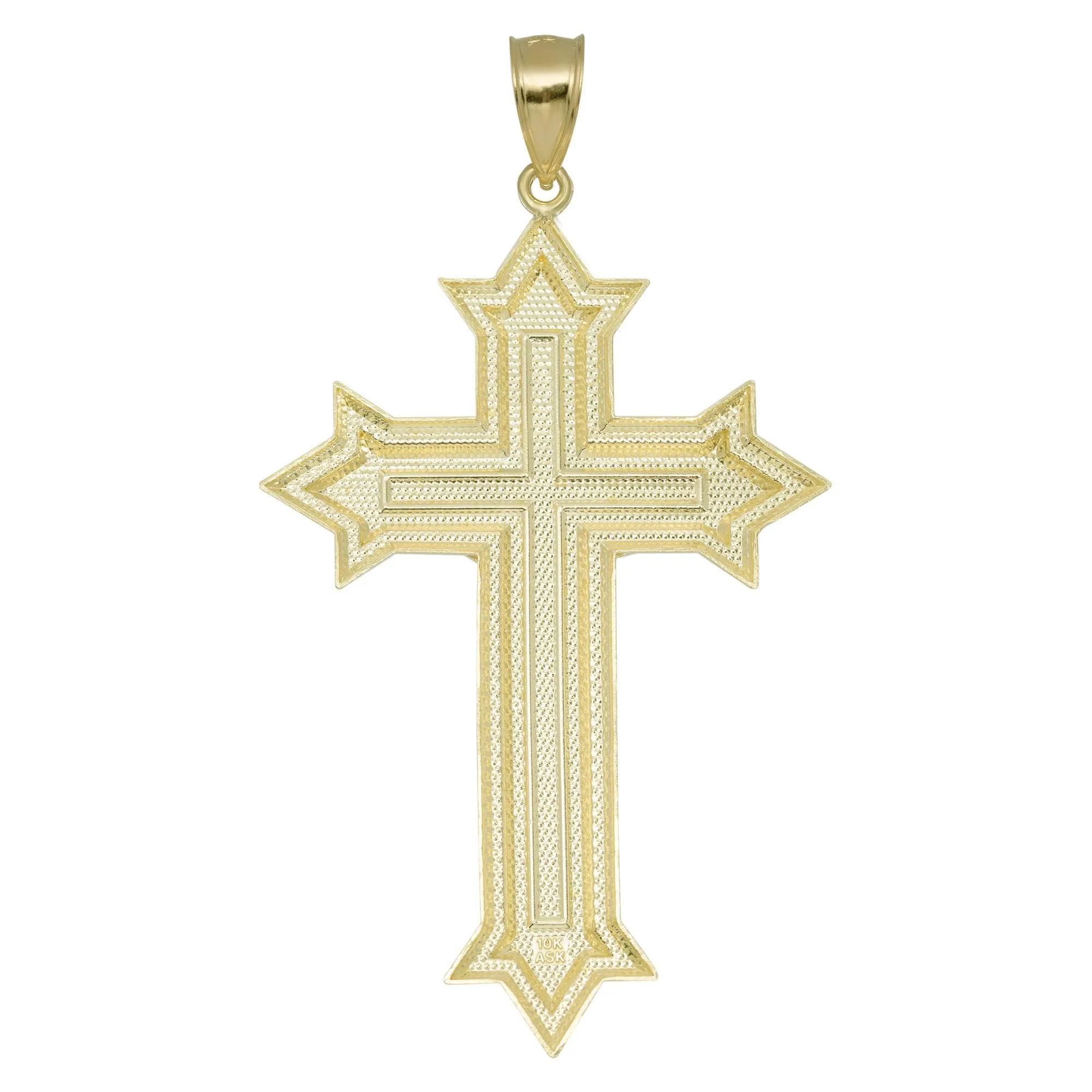 3 3/4" Diamond-Cut Cross Pendant Solid 10K Yellow Gold