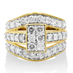 3 cttw Triple Row Diamond Engagement Rings in 14K Yellow Gold