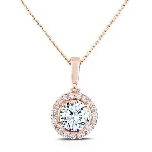 3.00 Carat Round Brilliant Cut Rose Gold Diamond Halo Pendant