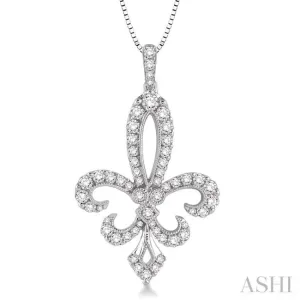 3/4 Ctw Round Cut Diamond Fleur De Lis Pendant in 14K White Gold with Chain