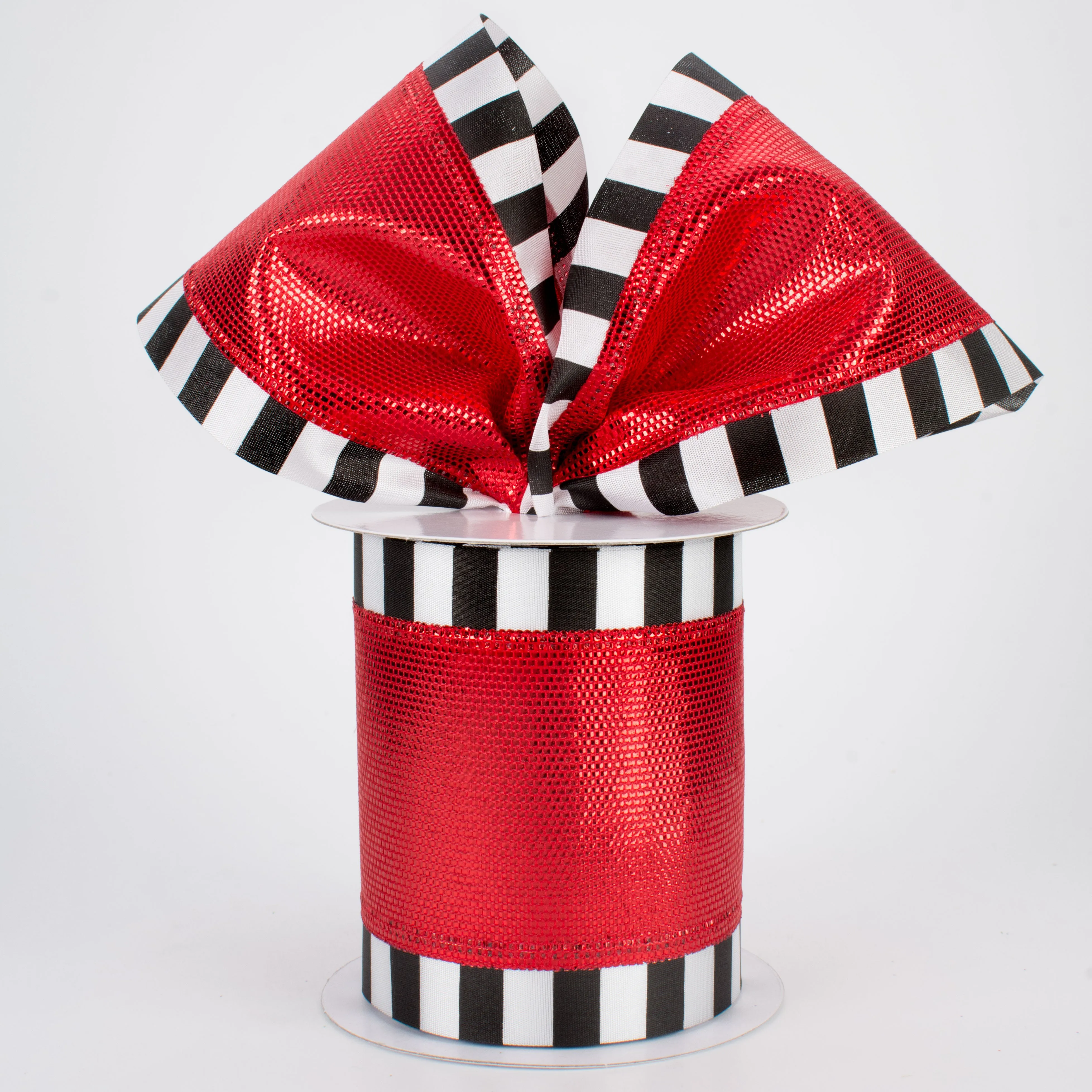 4" Red Lamé with Black & White Striped Edge (10 Yards)