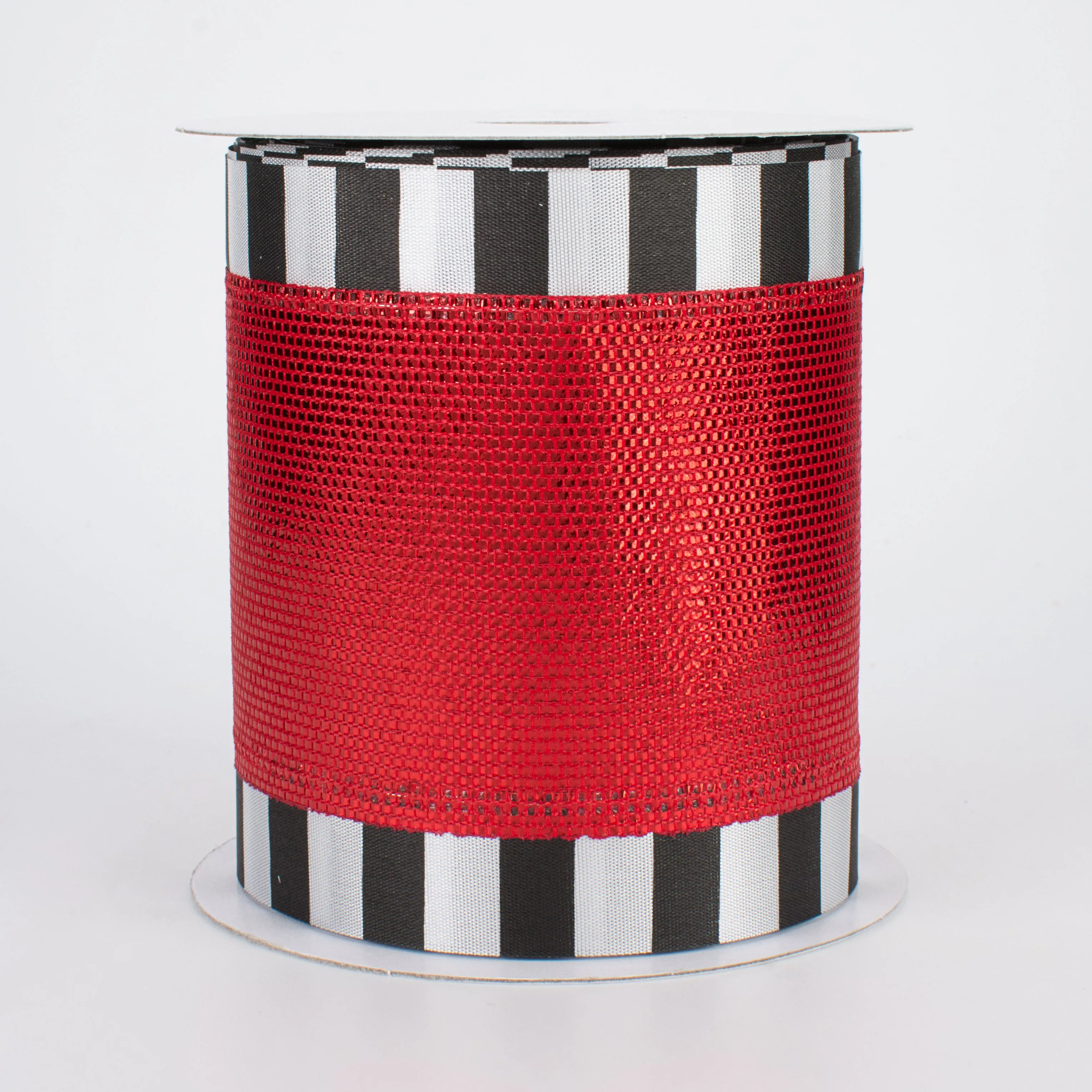 4" Red Lamé with Black & White Striped Edge (10 Yards)