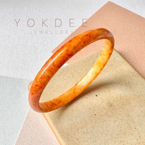 52mm A-Grade Natural Orangey Red Jadeite Modern Round Bangle No.151980