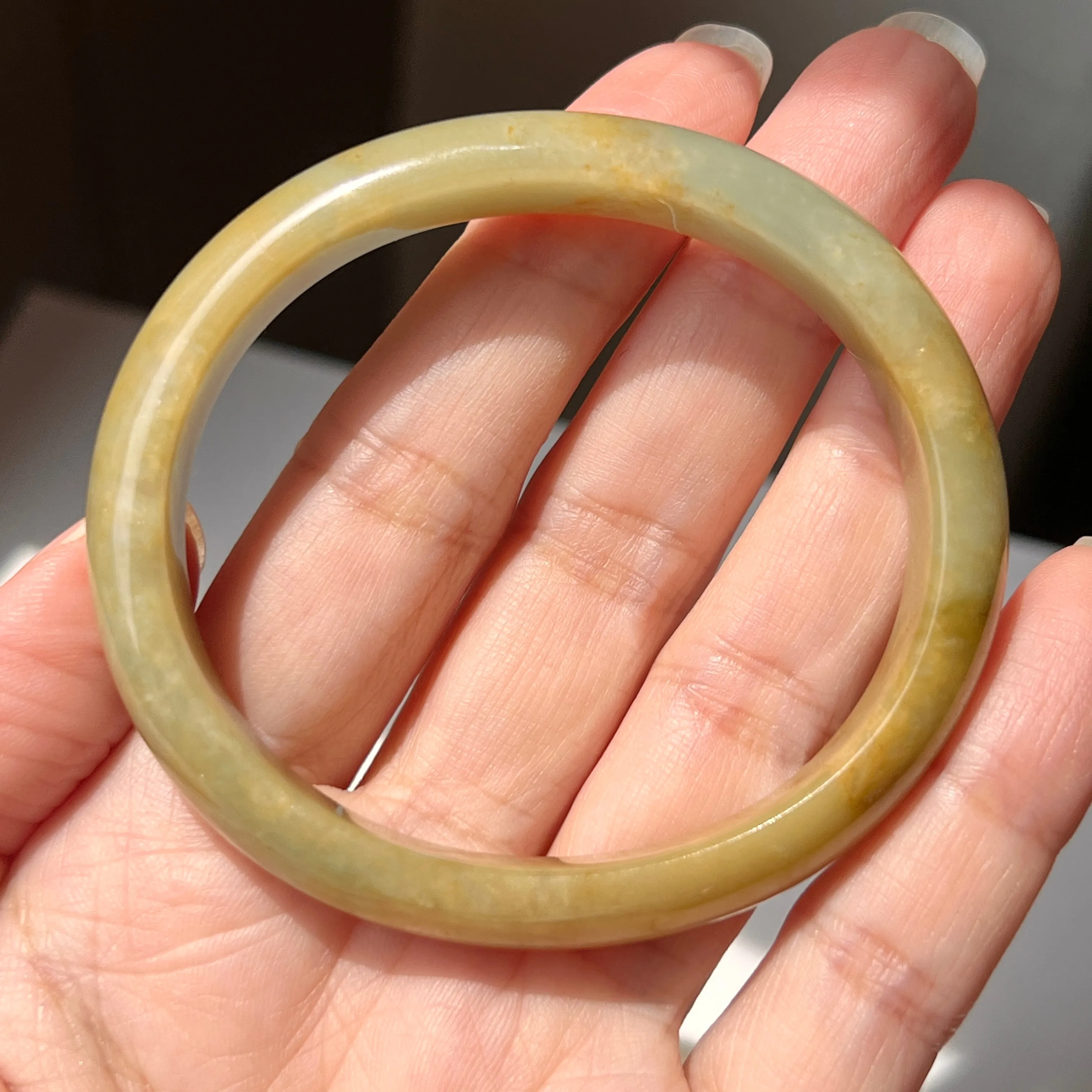 54.2mm A-Grade Natural Russet Jadeite Modern Oval Bangle No. 152011