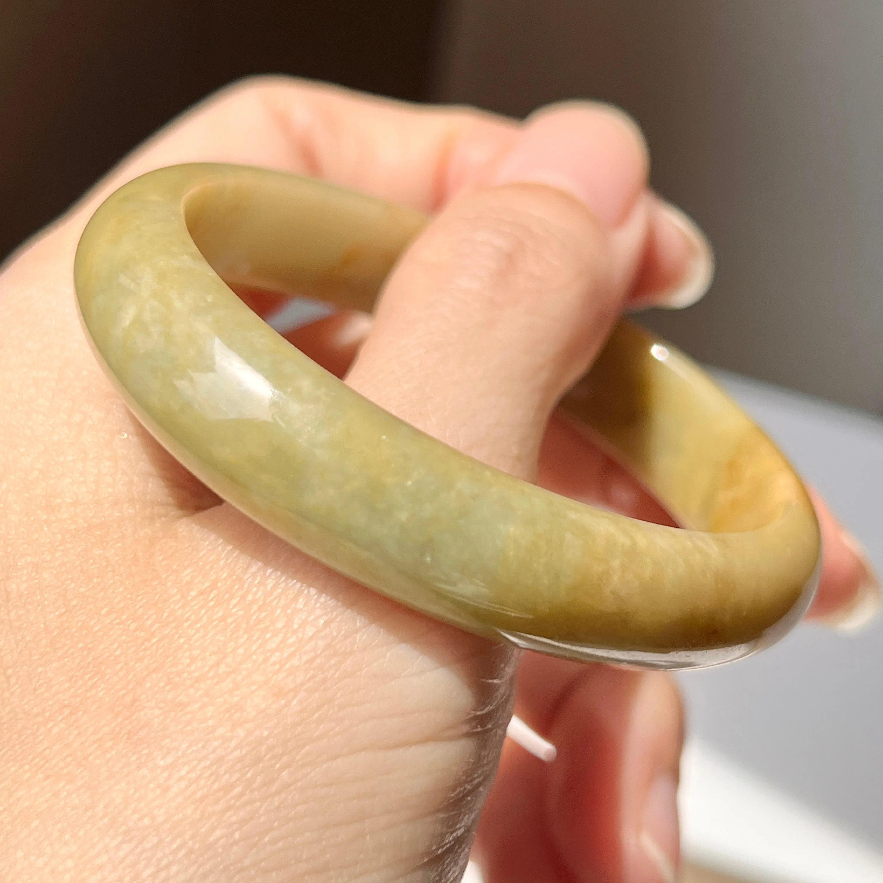 54.2mm A-Grade Natural Russet Jadeite Modern Oval Bangle No. 152011