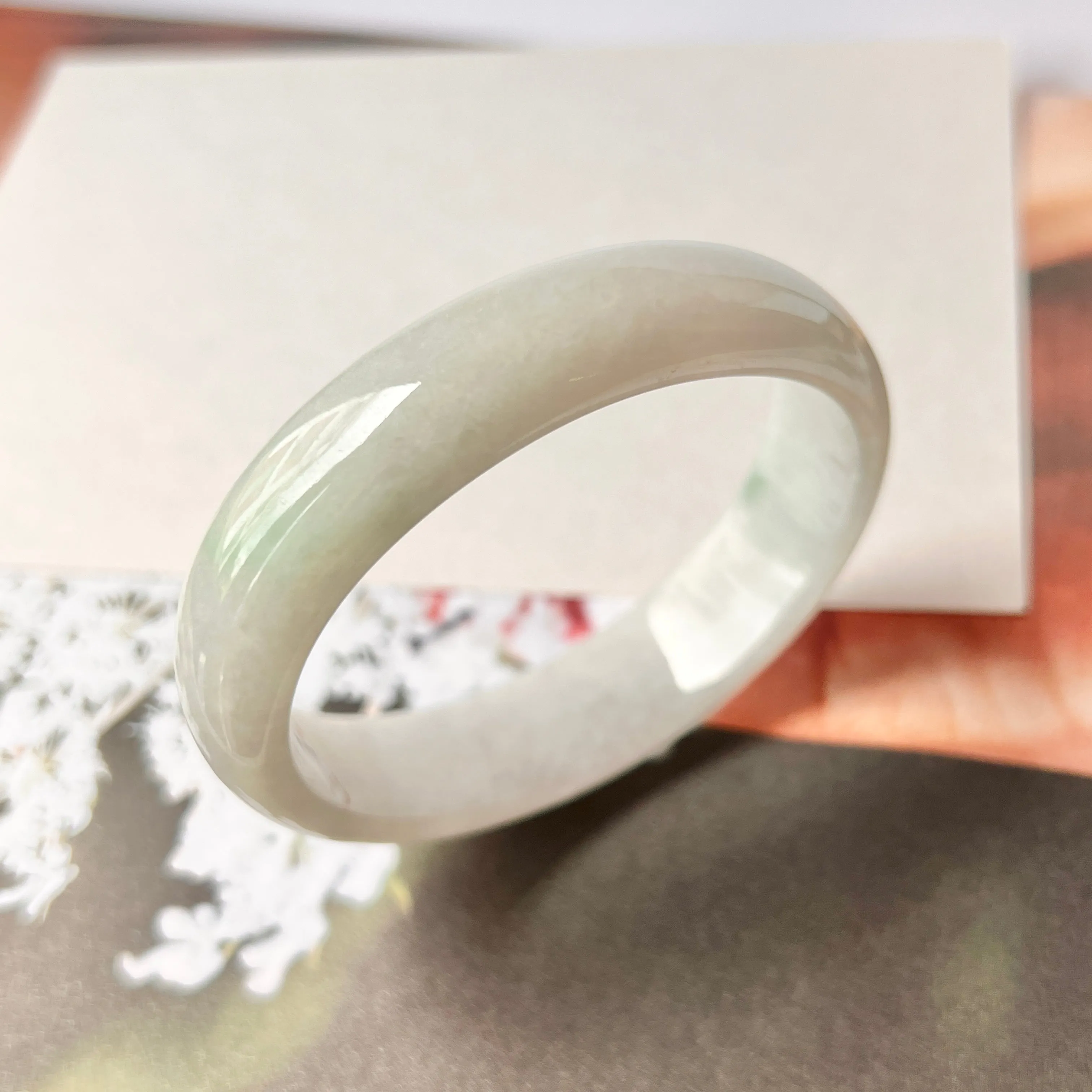 55.5mm A-Grade Natural Jadeite Modern Oval Bangle No.151544