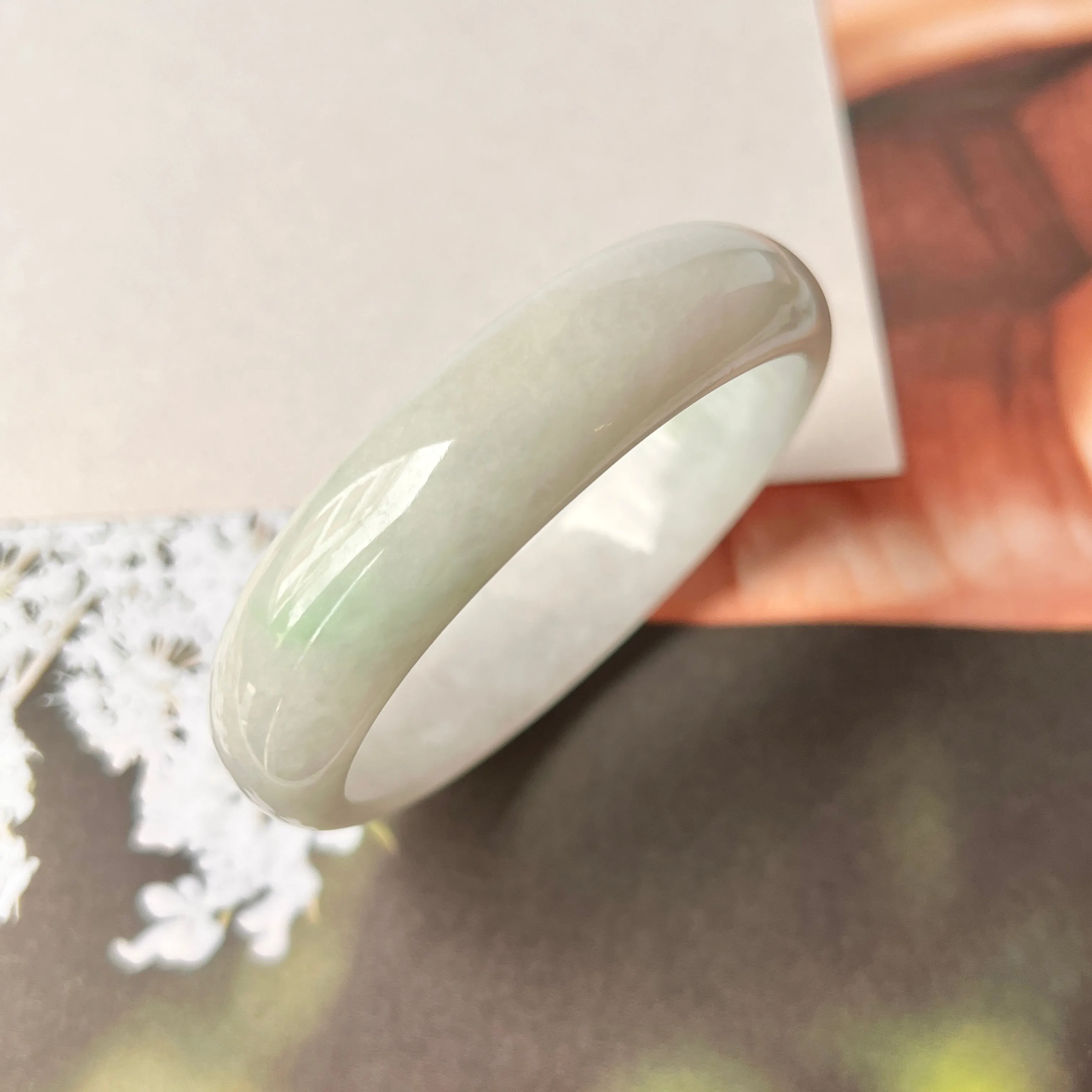 55.5mm A-Grade Natural Jadeite Modern Oval Bangle No.151544