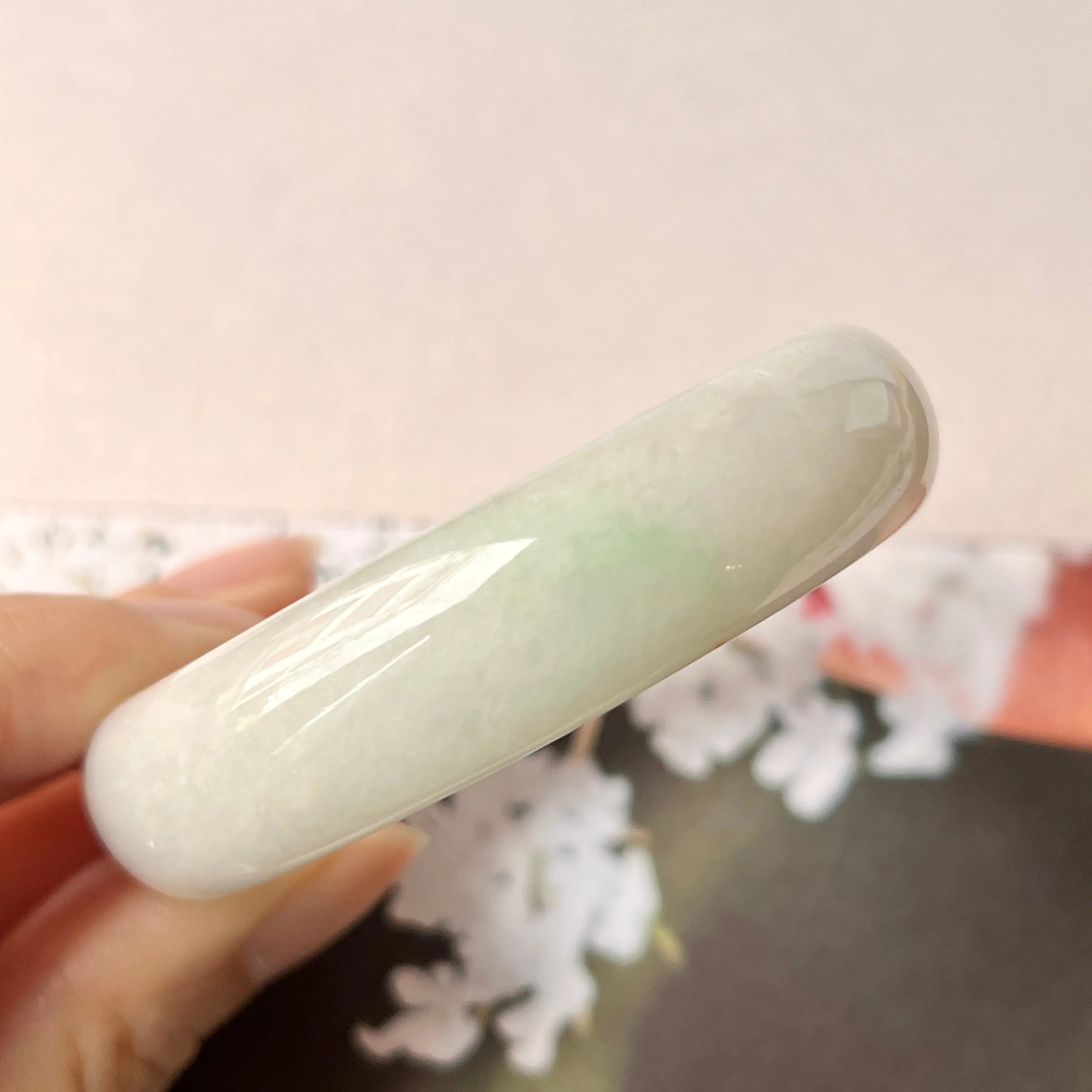 55.5mm A-Grade Natural Jadeite Modern Oval Bangle No.151544