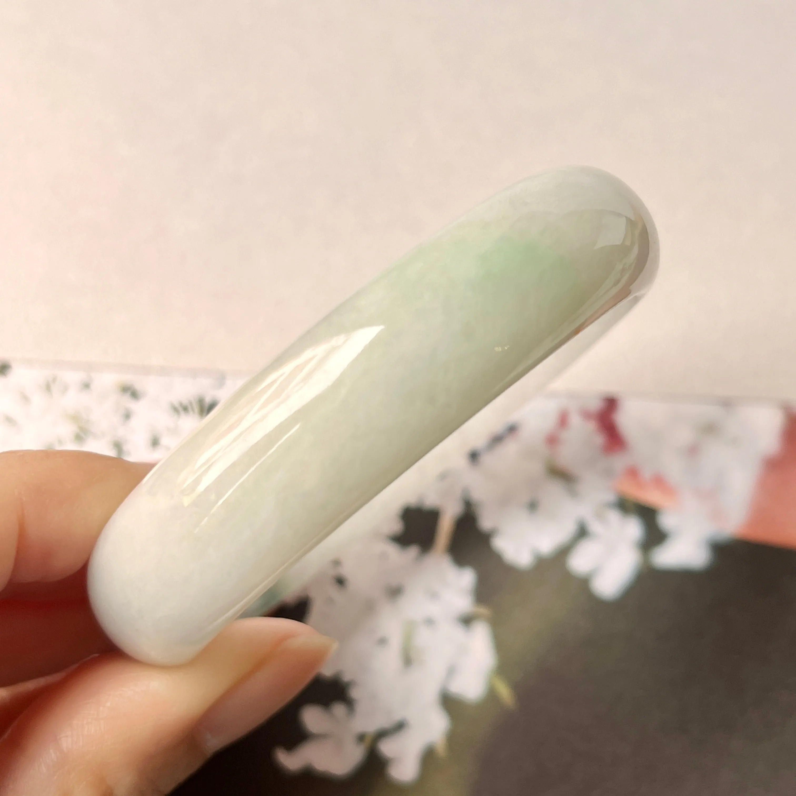 55.5mm A-Grade Natural Jadeite Modern Oval Bangle No.151544