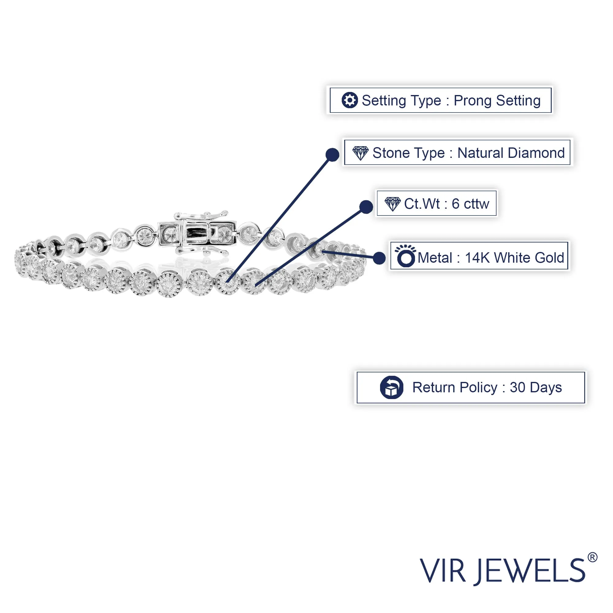 6 cttw Milgrain Diamond Tennis Bracelets in 14K White Gold