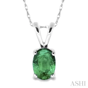 6x4MM Oval Cut Emerald Pendant in 14K White Gold with Chain