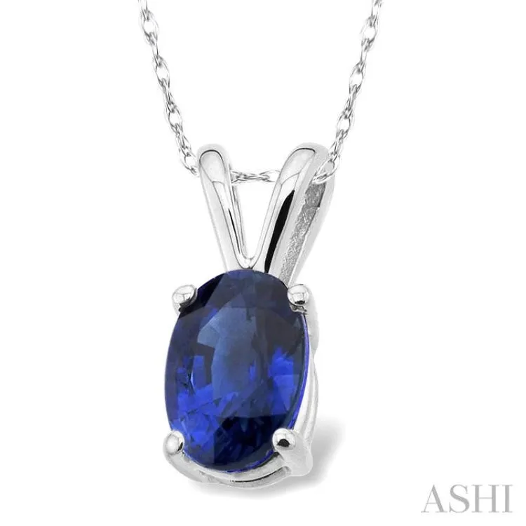 6x4MM Oval Cut Sapphire Pendant in 14K White Gold with Chain