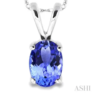 6x4MM Oval Cut Tanzanite Pendant in 14K White Gold with Chain