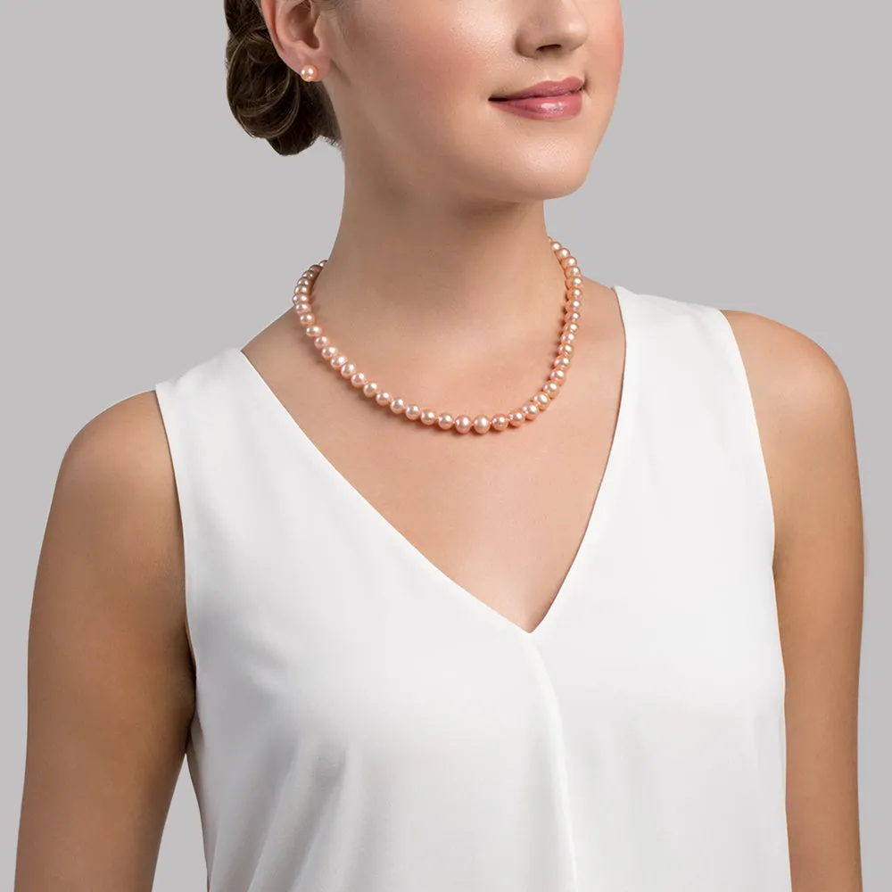 8.0-8.5mm Peach Freshwater Pearl Necklace - AAAA Quality