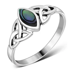 Abalone Shell Celtic Trinity Knot Silver Ring