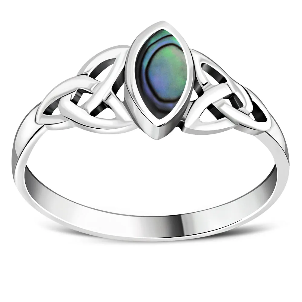 Abalone Shell Celtic Trinity Knot Silver Ring