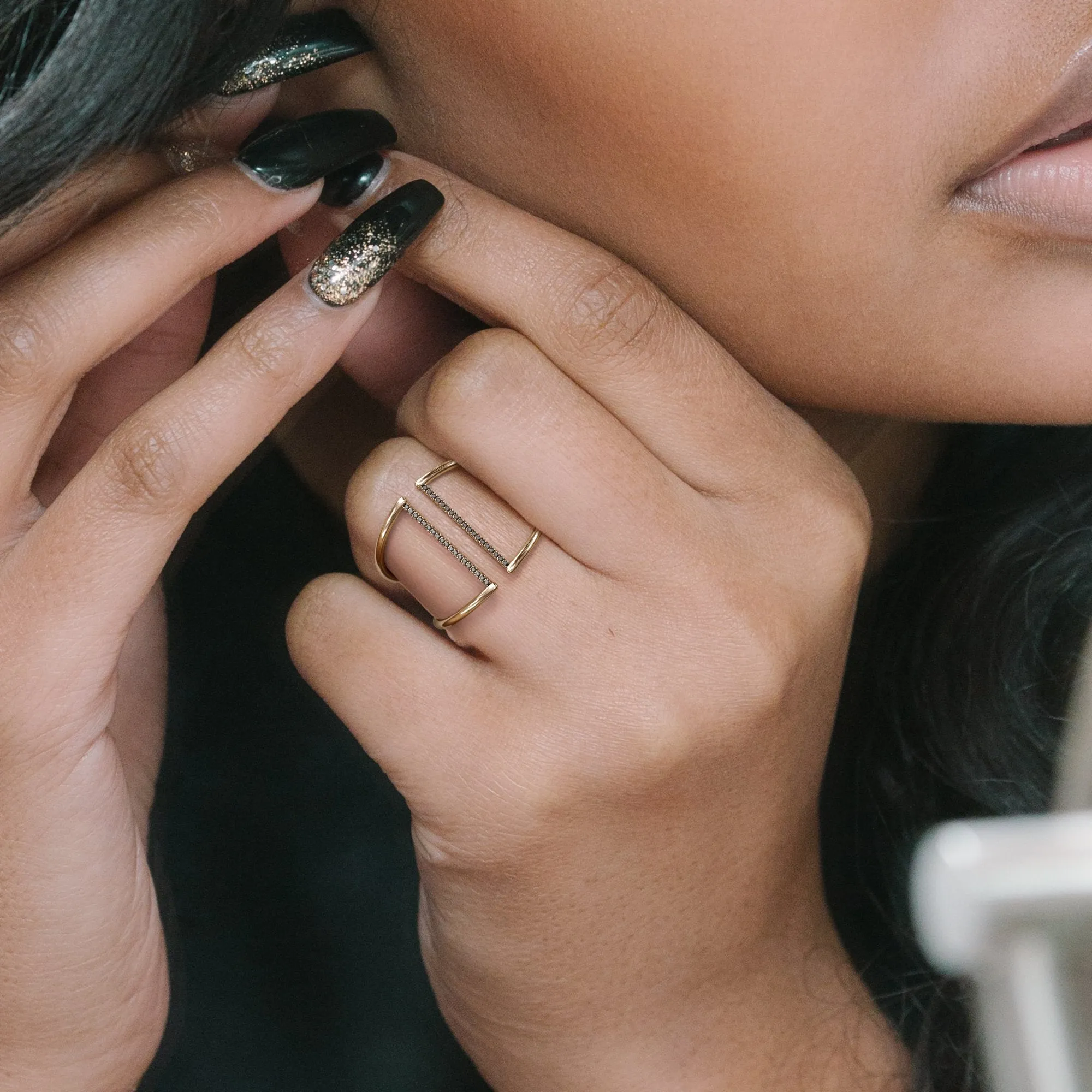 Abell Unique Wedding Ring with  Cut Natural Black Diamonds