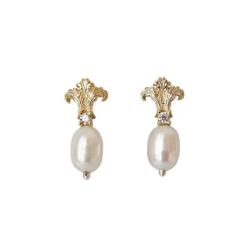 Acanthus Pearl Studs in 14K, 18K Gold and Platinum