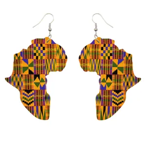 African Print Earrings | Kente print African Continent shape