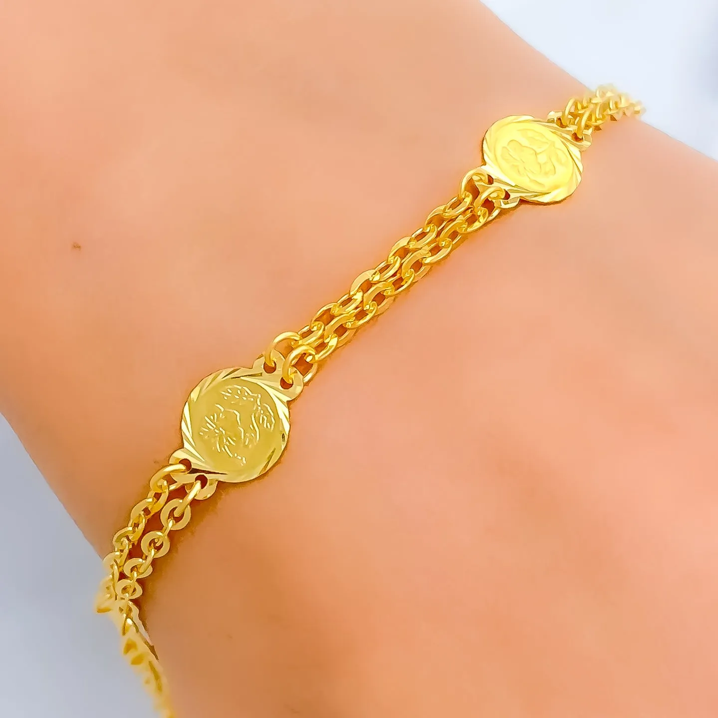 Alternating Dual Chain 22k Gold Coin Bracelet