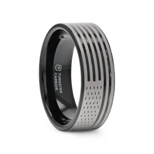 American Flags Engraved Flat Polished Black Tungsten Bands