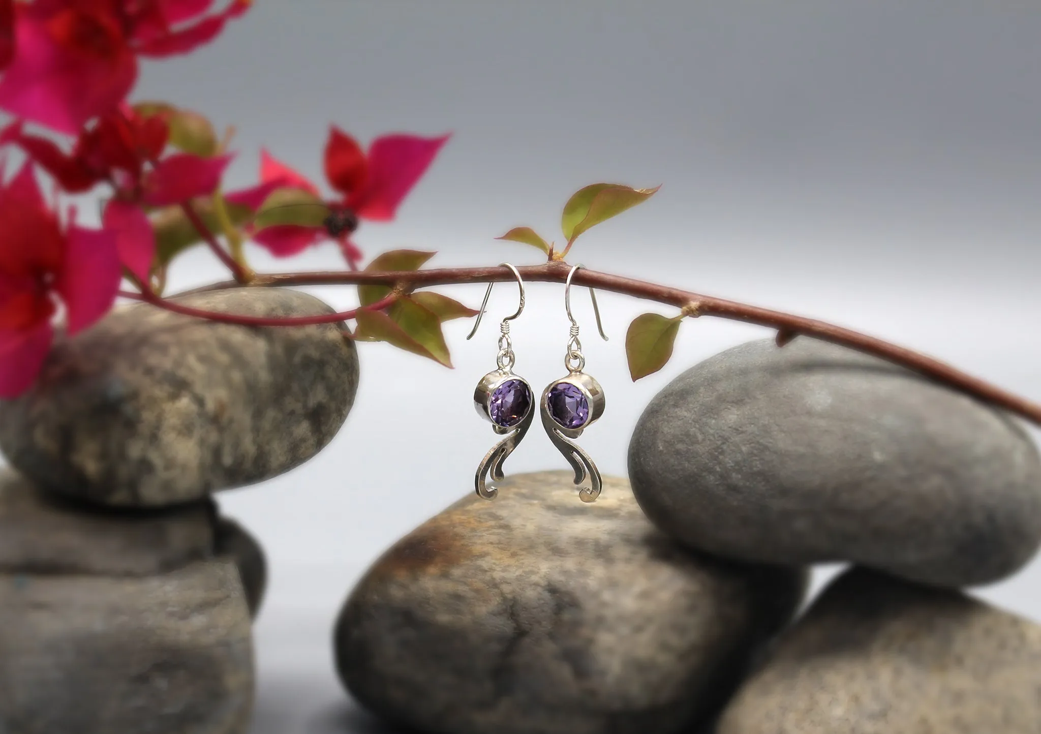 Amethyst Inlaid Sterling Silver Earrings