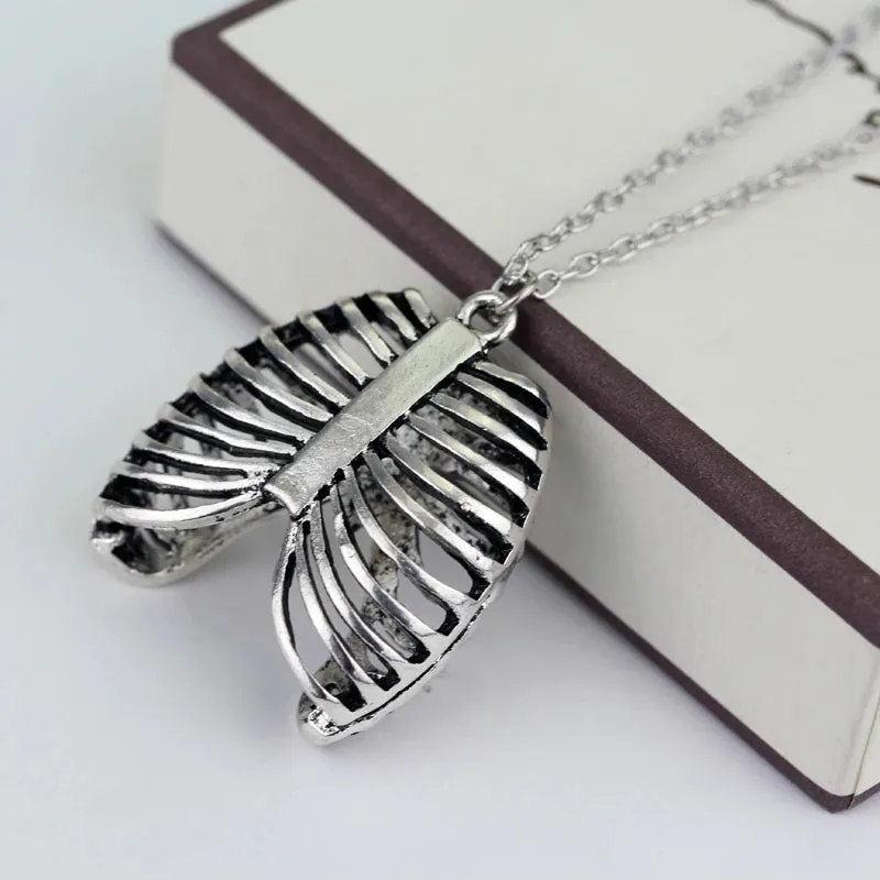 Anatomical Human Rib Cage Skeleton Goth Punk Rock Emo Style Pendant Chain Necklace Costume Fashion Accessories