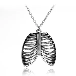 Anatomical Human Rib Cage Skeleton Goth Punk Rock Emo Style Pendant Chain Necklace Costume Fashion Accessories