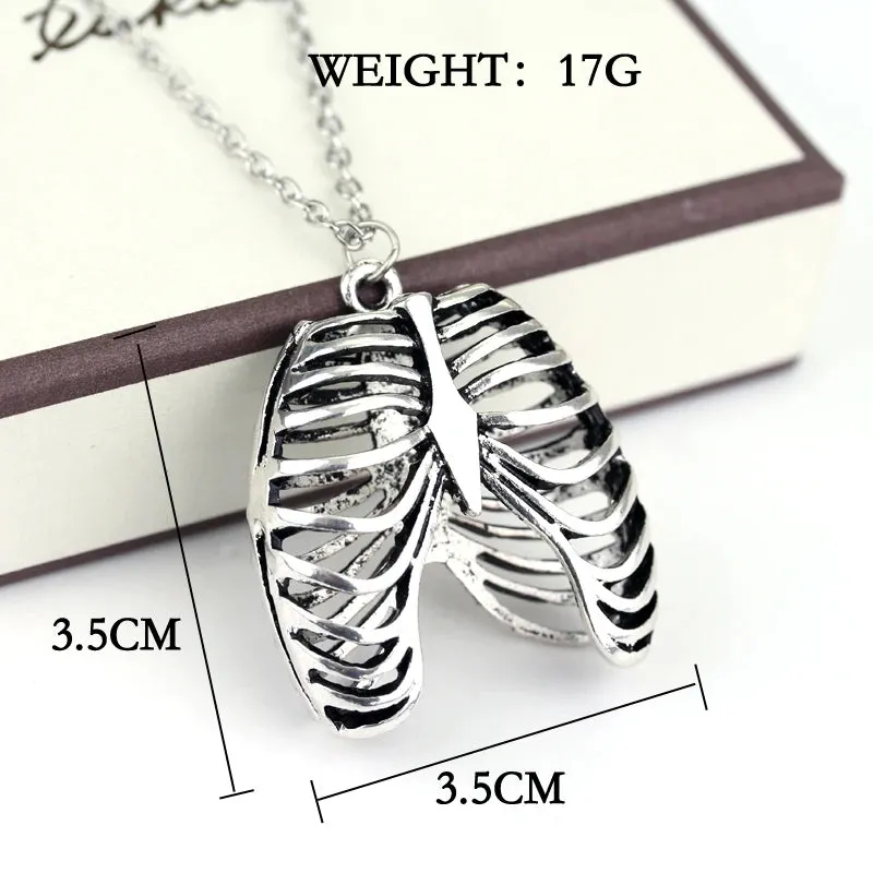 Anatomical Human Rib Cage Skeleton Goth Punk Rock Emo Style Pendant Chain Necklace Costume Fashion Accessories