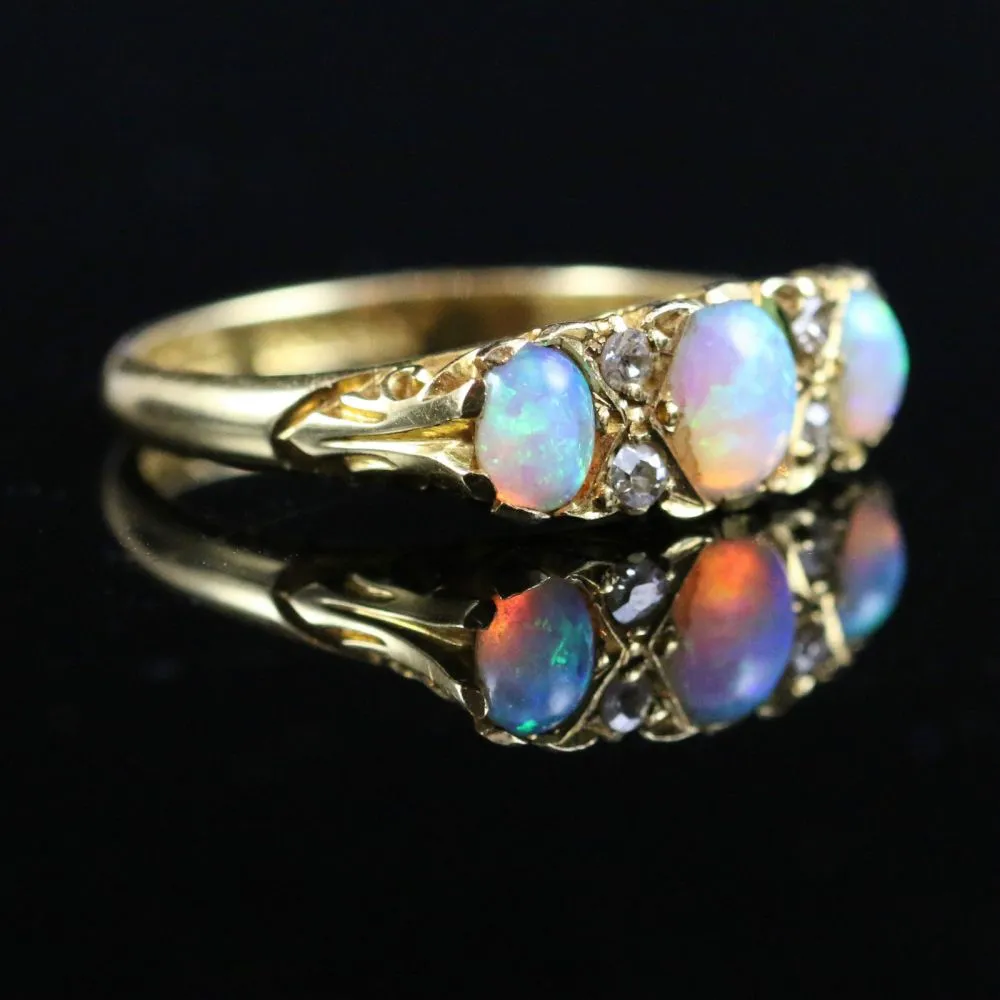 Antique Art Deco Opal & Diamond Trilogy Ring Dated Birmingham 1922