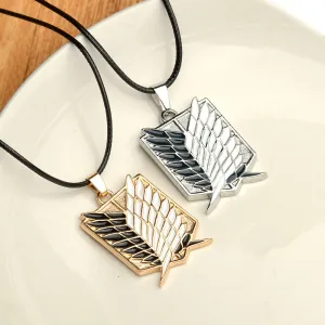 Attack on Titan New Cartoon Anime 2 Color Attack on Titan investigation Corps flag wing necklace cool metal necklace men jewelry