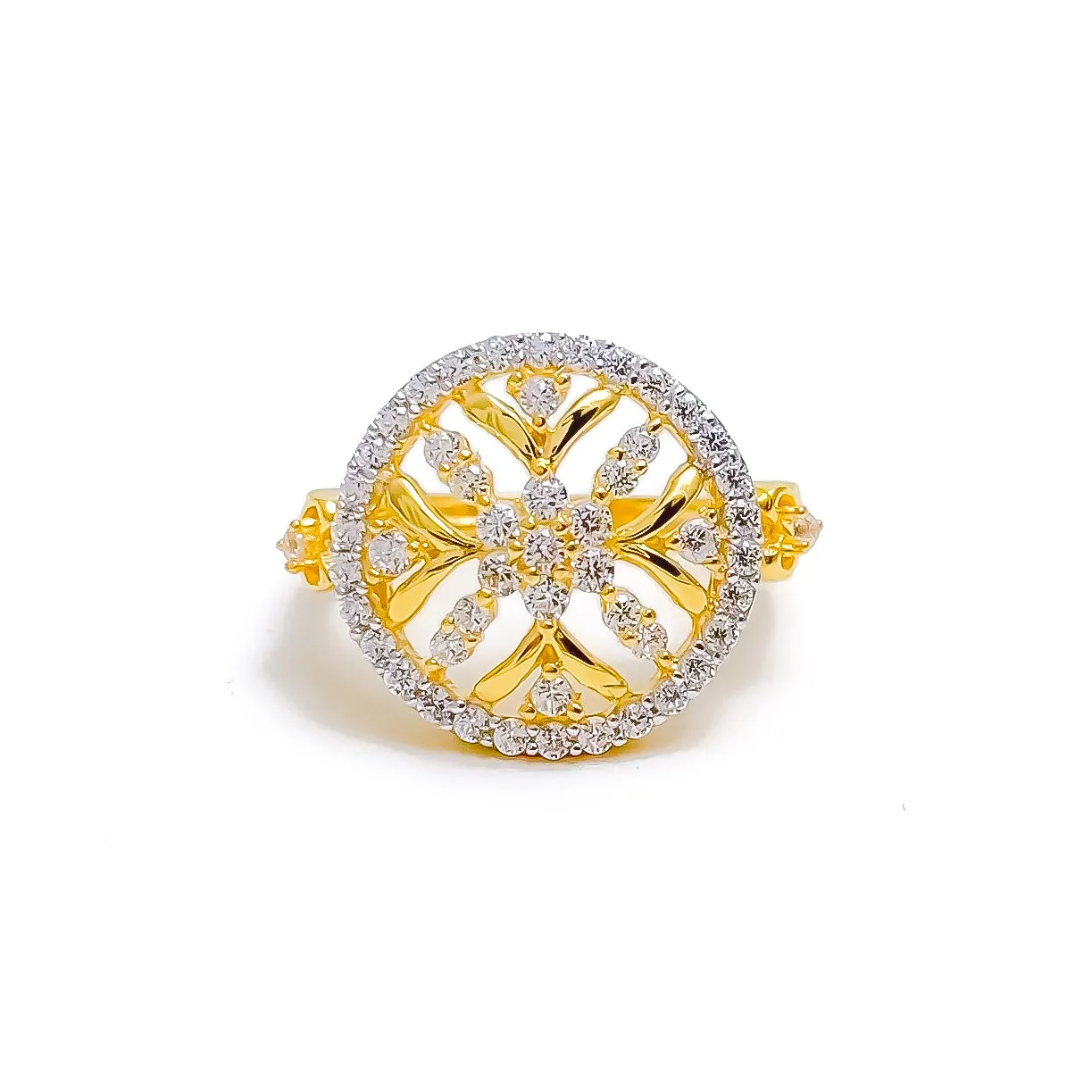 Attractive Round Floral CZ 22k Gold Ring