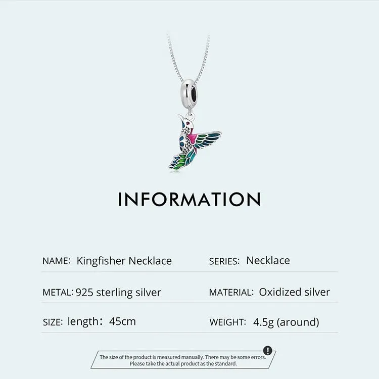 Authentic 925 Sterling Silver Enamel Kingfisher Pendant Necklace Bird Charms Neck Chain for Women Fine Jewelry Gift