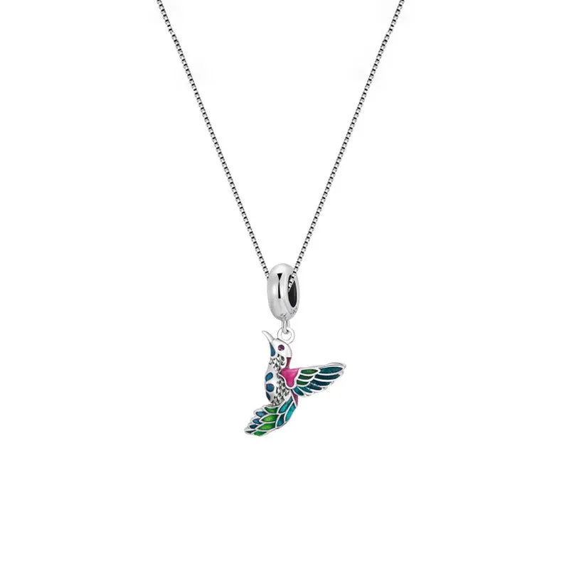 Authentic 925 Sterling Silver Enamel Kingfisher Pendant Necklace Bird Charms Neck Chain for Women Fine Jewelry Gift