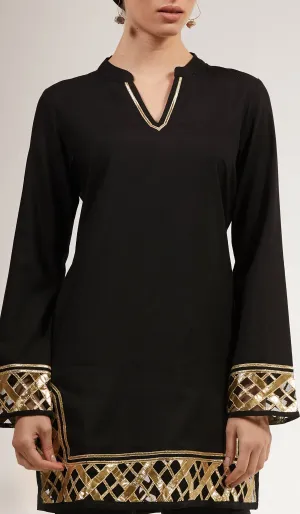 Behnaz Gold Embellished Long Modest Tunic - Black - PREORDER (ships in 2 weeks)