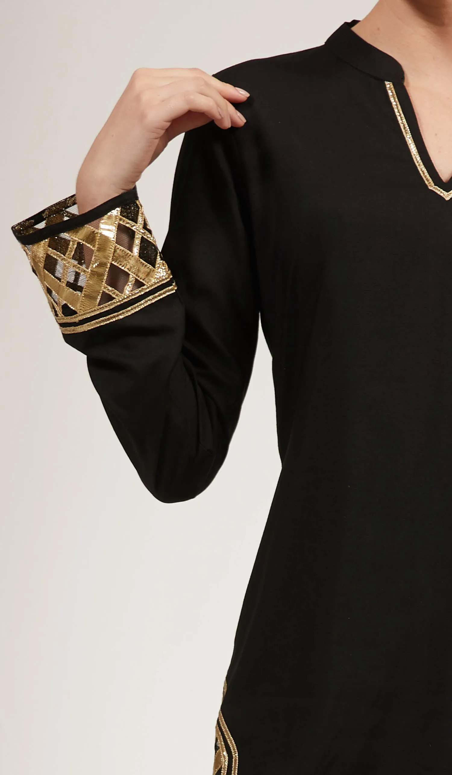 Behnaz Gold Embellished Long Modest Tunic - Black - PREORDER (ships in 2 weeks)