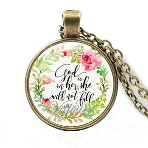 Bible verse necklace "God is in her she will not fall"  scripture quote jewelry