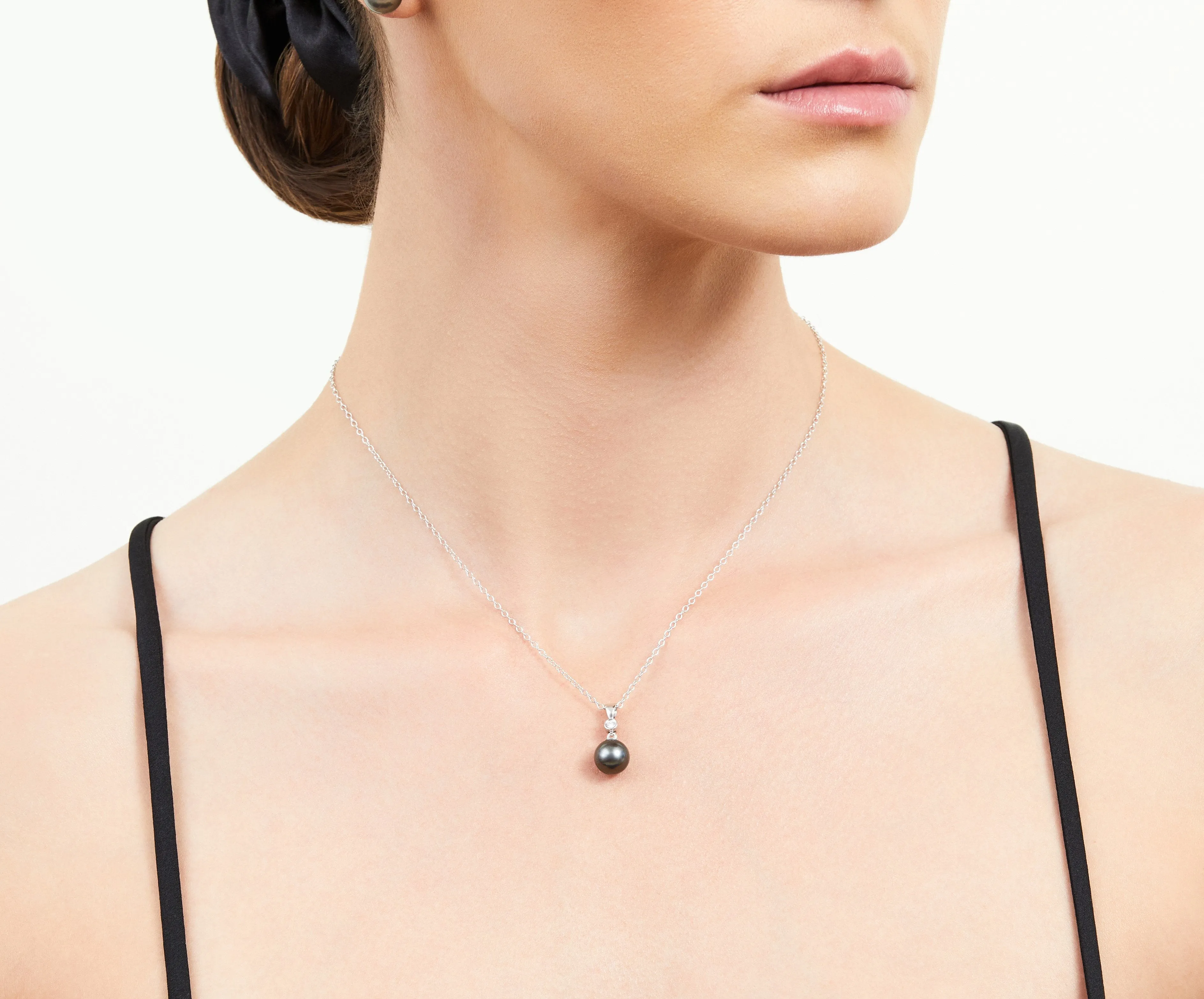 Black Tahitian Pearl & Diamond Bezel Pendant