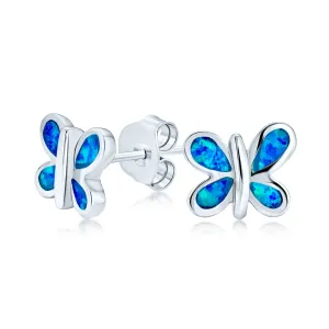 Blue Opal Butterfly Stud Earrings Sterling Silver October Birthstone Jewelry