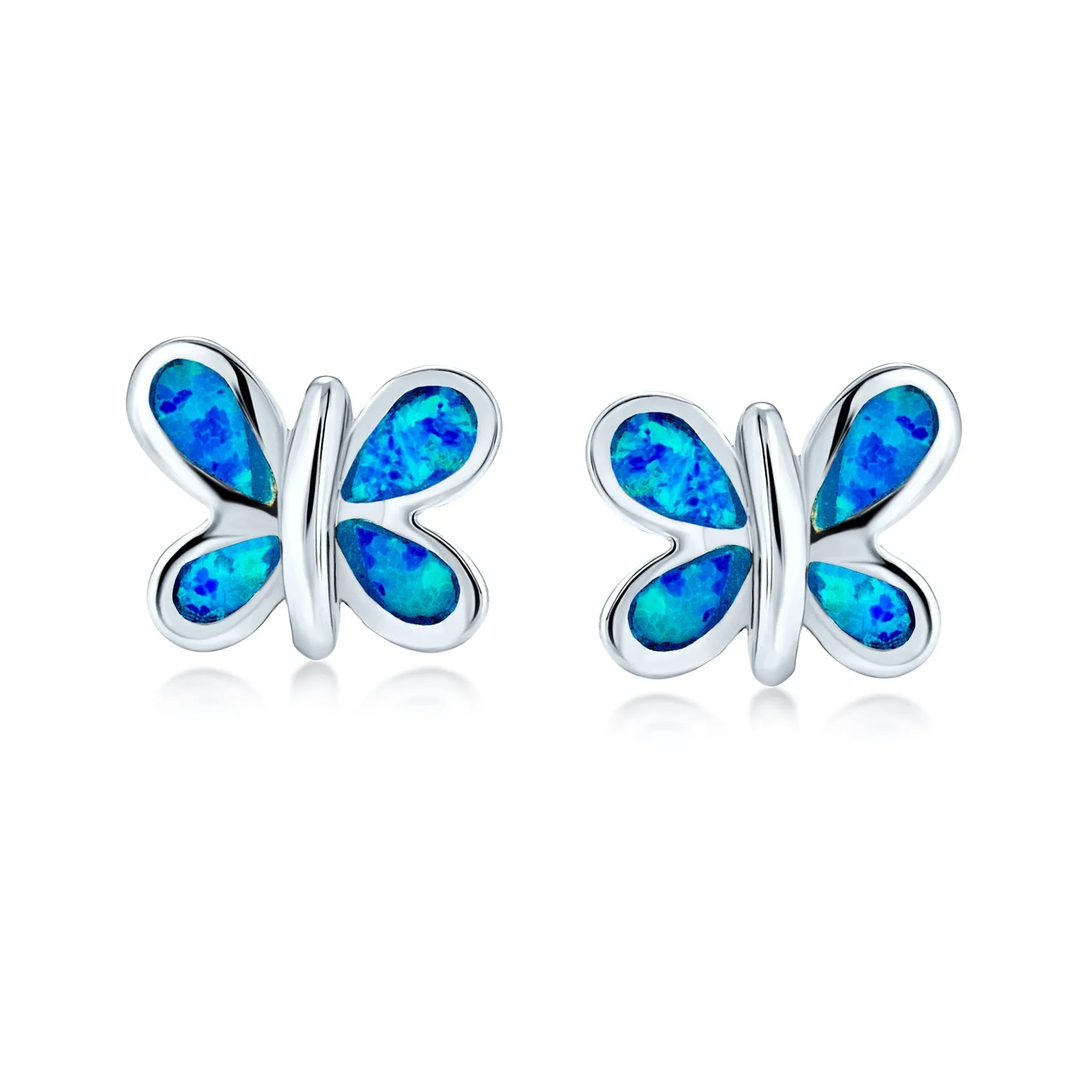 Blue Opal Butterfly Stud Earrings Sterling Silver October Birthstone Jewelry