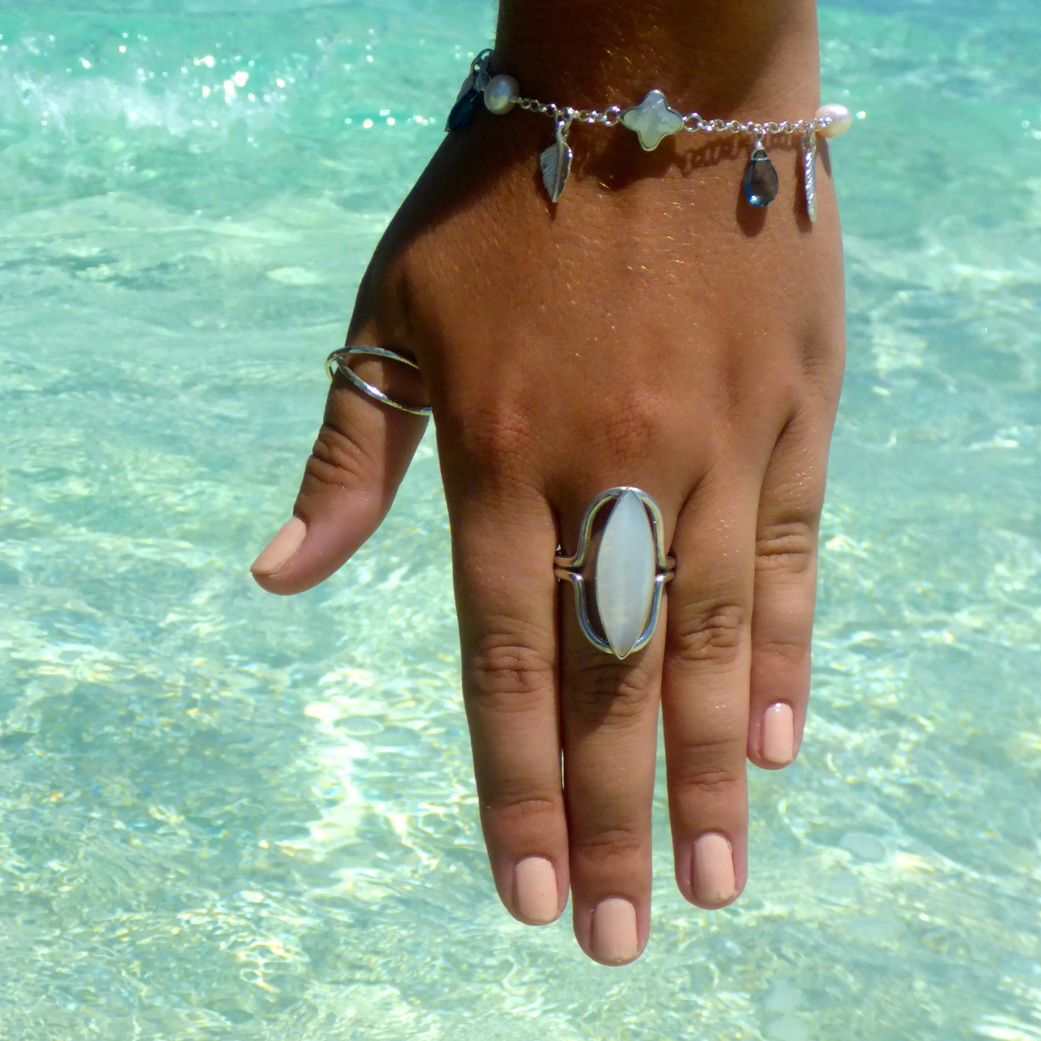 Boho Beach Mother of Pearl Silver Ring