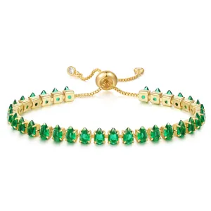 Bubble Initial Adjustable Slider Teardrop Diamond Tennis Bracelets-Green CZ