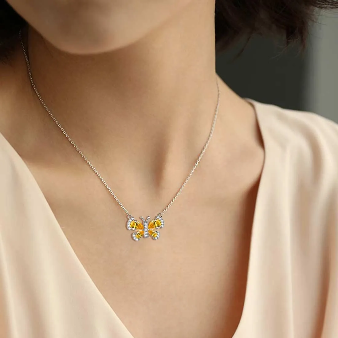 Butterfly Necklace Birthstone November Citrine Pendant Women Girls Jewelry Birthday Gift