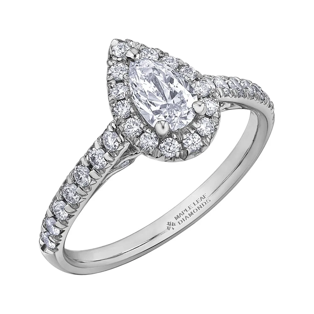 Canadian Pear Shaped Diamond Halo Engagement Ring