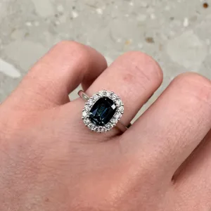 Classic Halo Australian Blue Sapphire Engagement Ring